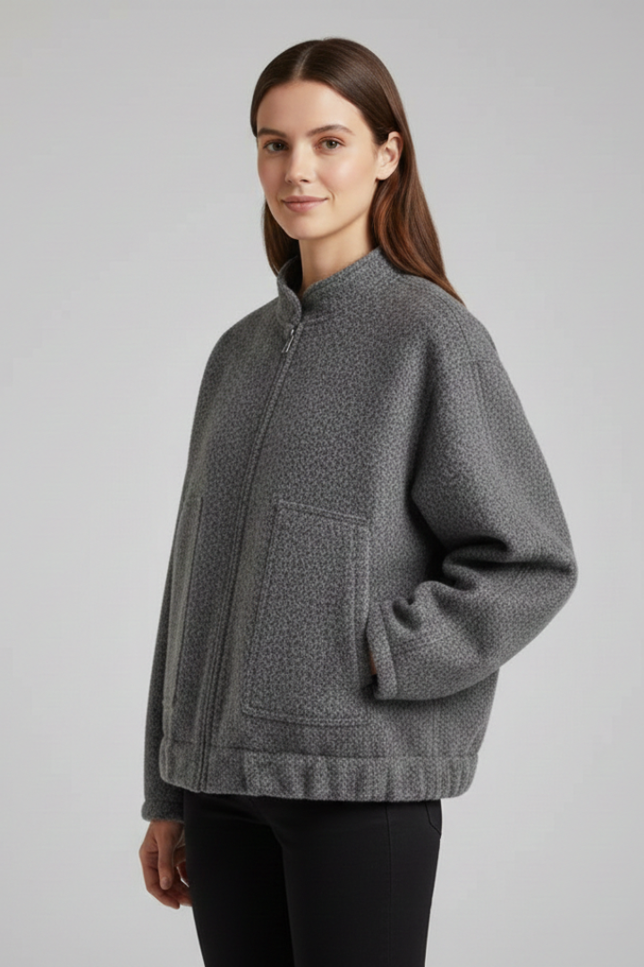 Lavinia — Women’s Oversized Ribbed-Collar Zip Jacket