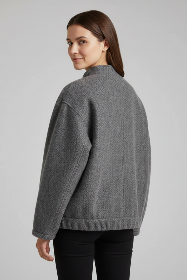Lavinia — Women’s Oversized Ribbed-Collar Zip Jacket
