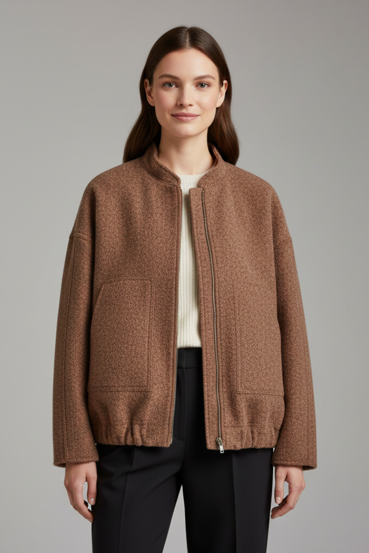 Lavinia — Women’s Oversized Ribbed-Collar Zip Jacket