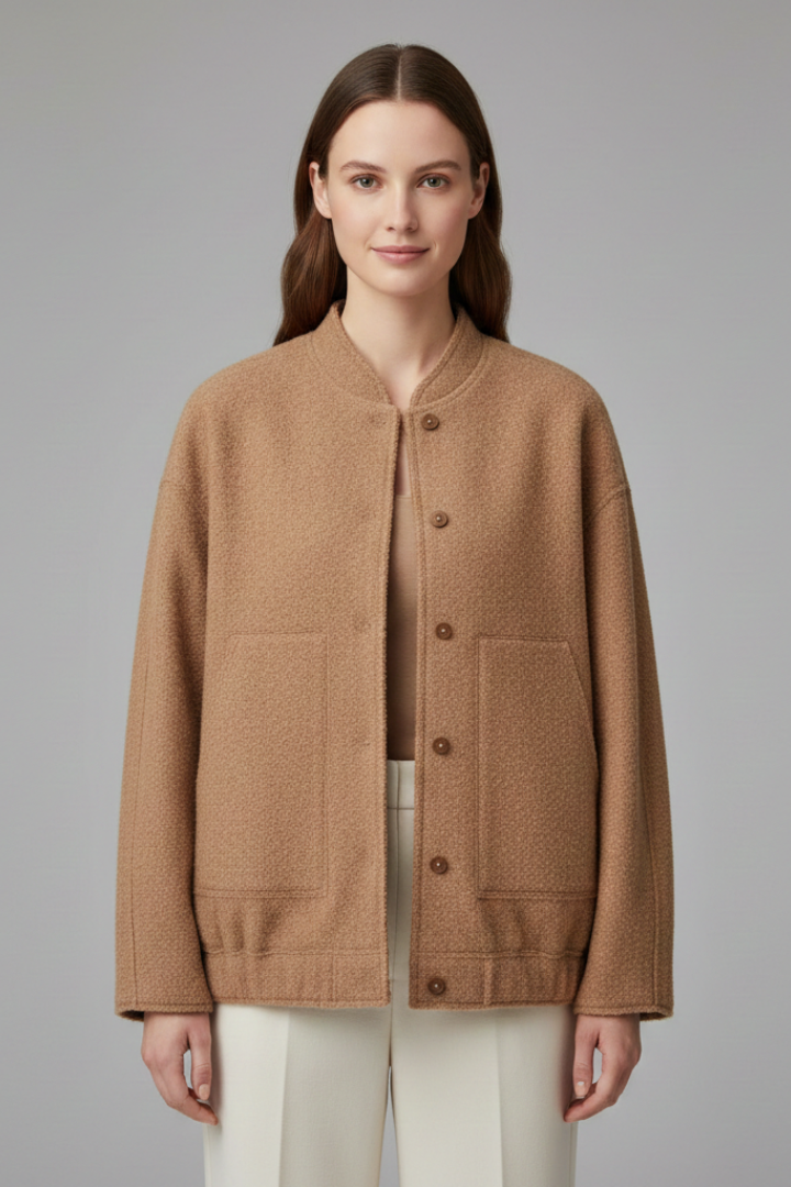 Lavinia — Women’s Oversized Ribbed-Collar Zip Jacket