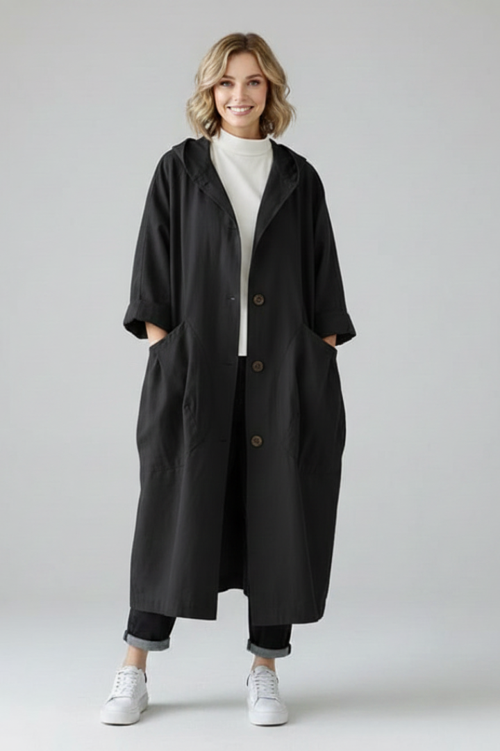 Marlow Coat — Oversized Hooded Trench Coat