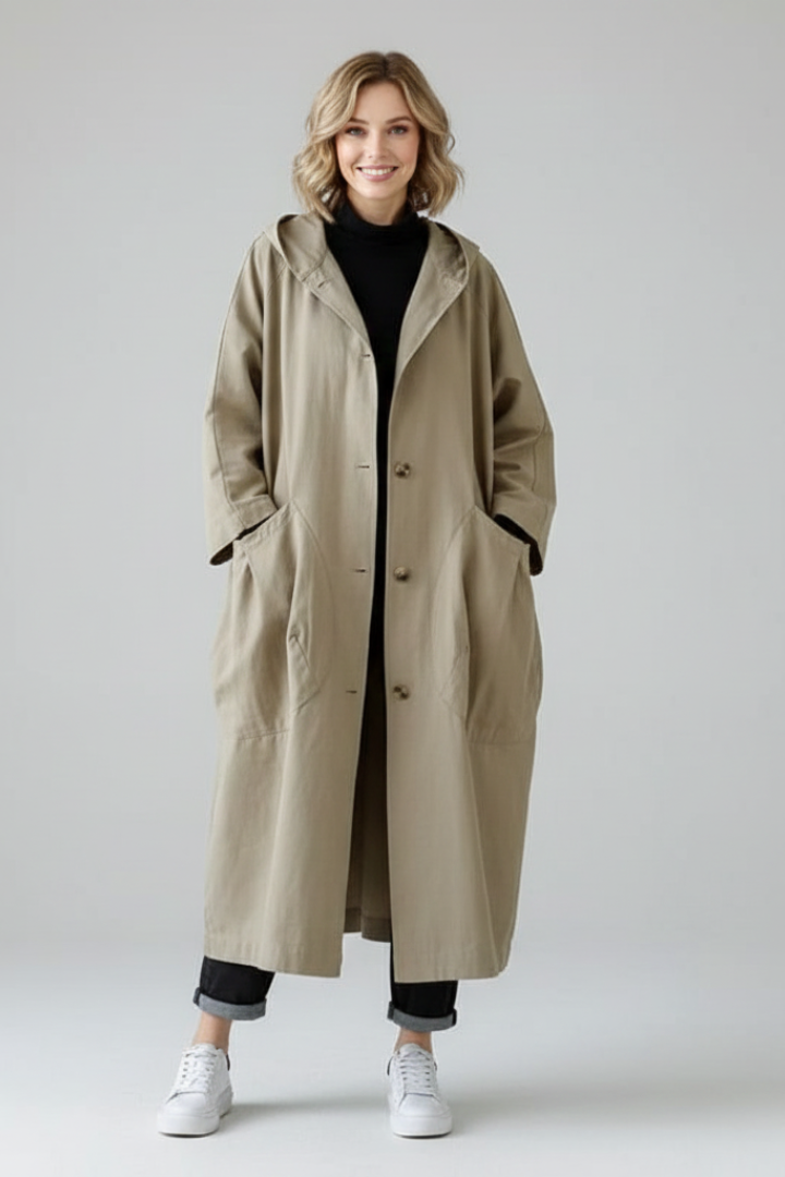 Marlow Coat — Oversized Hooded Trench Coat