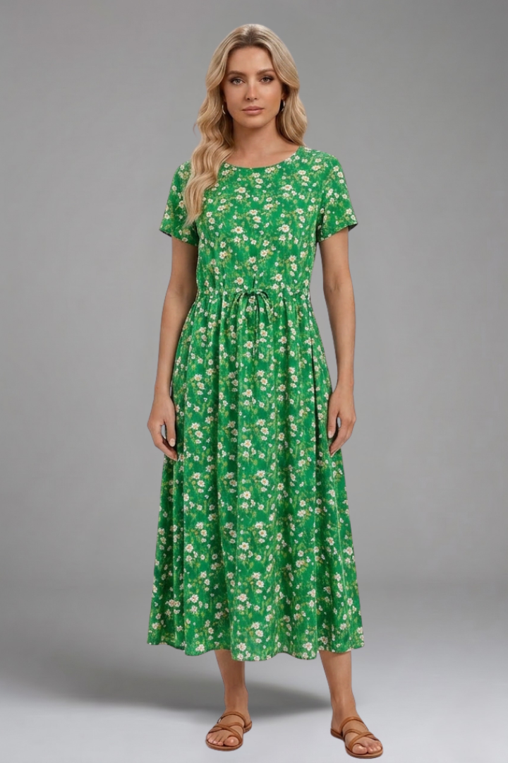 Lettice — Printed Drawstring Midi Dress
