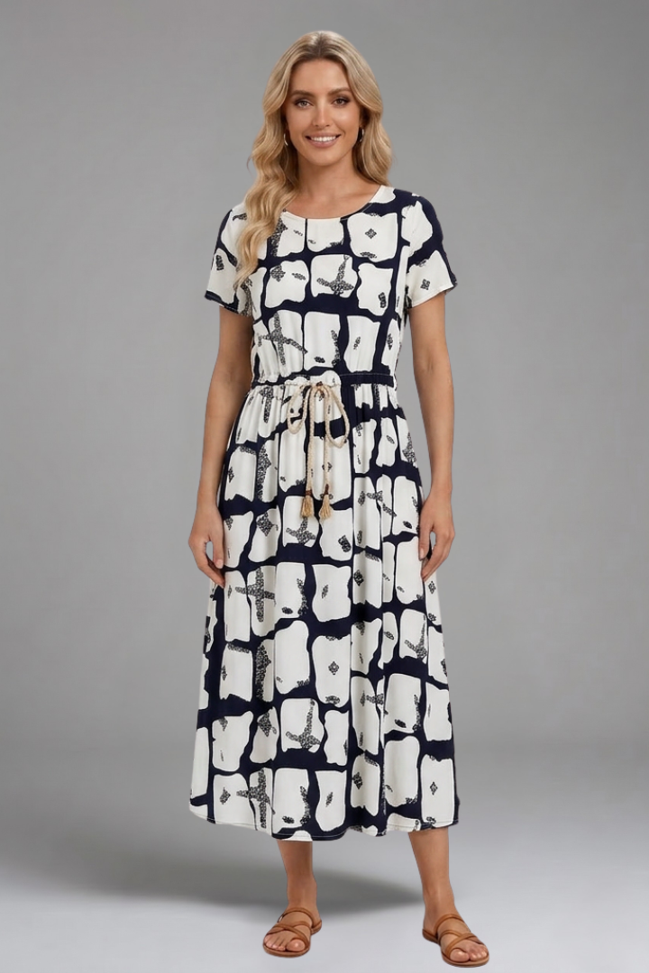 Lettice — Printed Drawstring Midi Dress