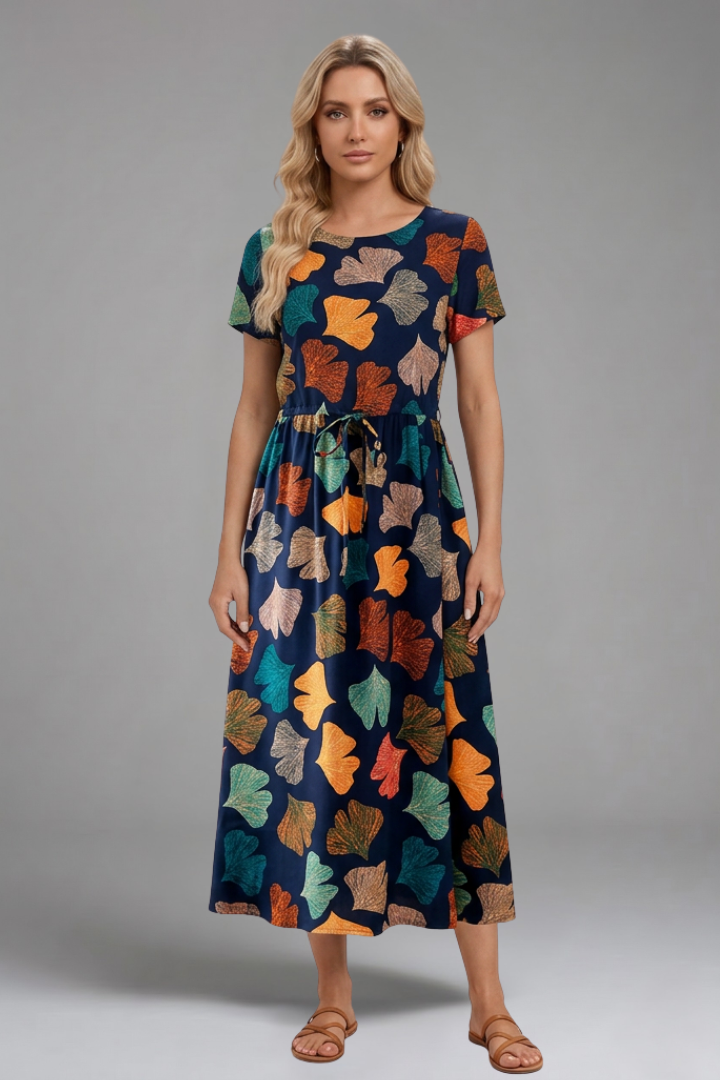 Lettice — Printed Drawstring Midi Dress