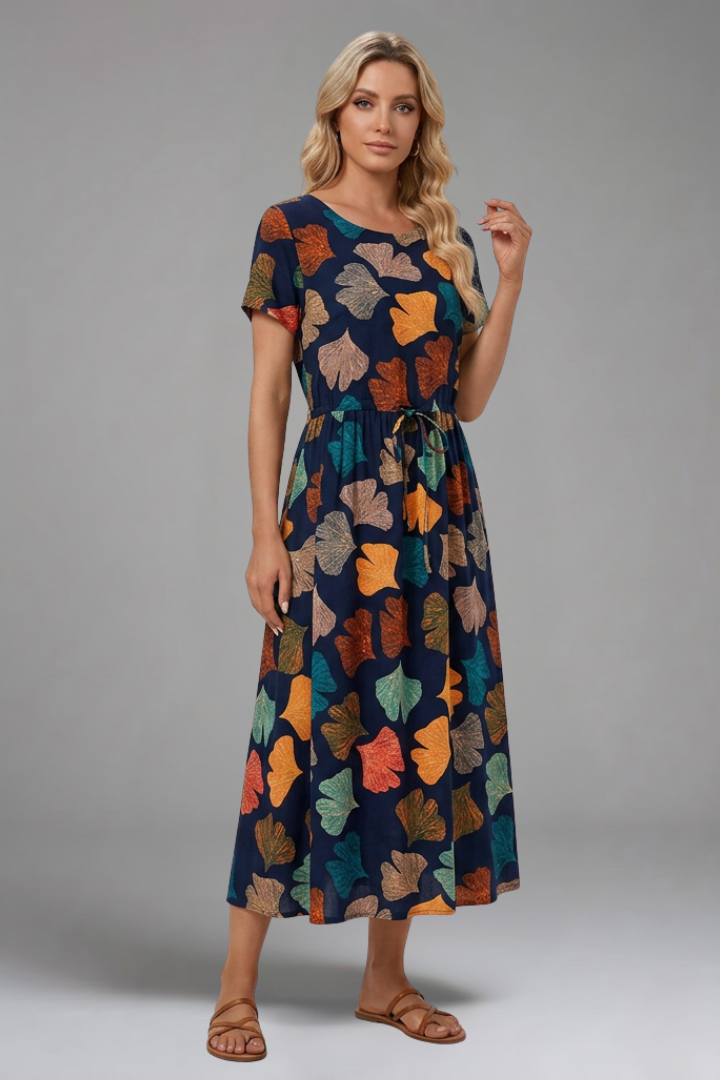 Lettice — Printed Drawstring Midi Dress
