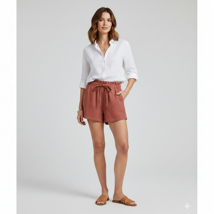 Immy — Drawstring Ruffle-Hem Shorts
