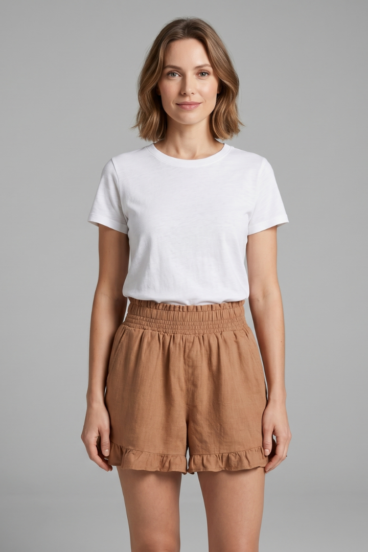 Bex — Smocked Ruffle-Hem Shorts