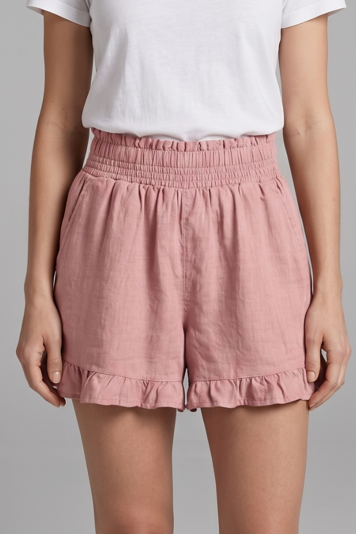 Bex — Smocked Ruffle-Hem Shorts