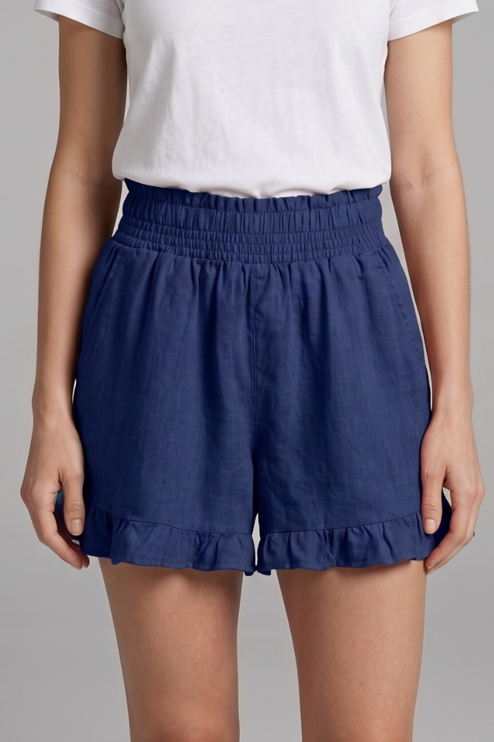 Bex — Smocked Ruffle-Hem Shorts