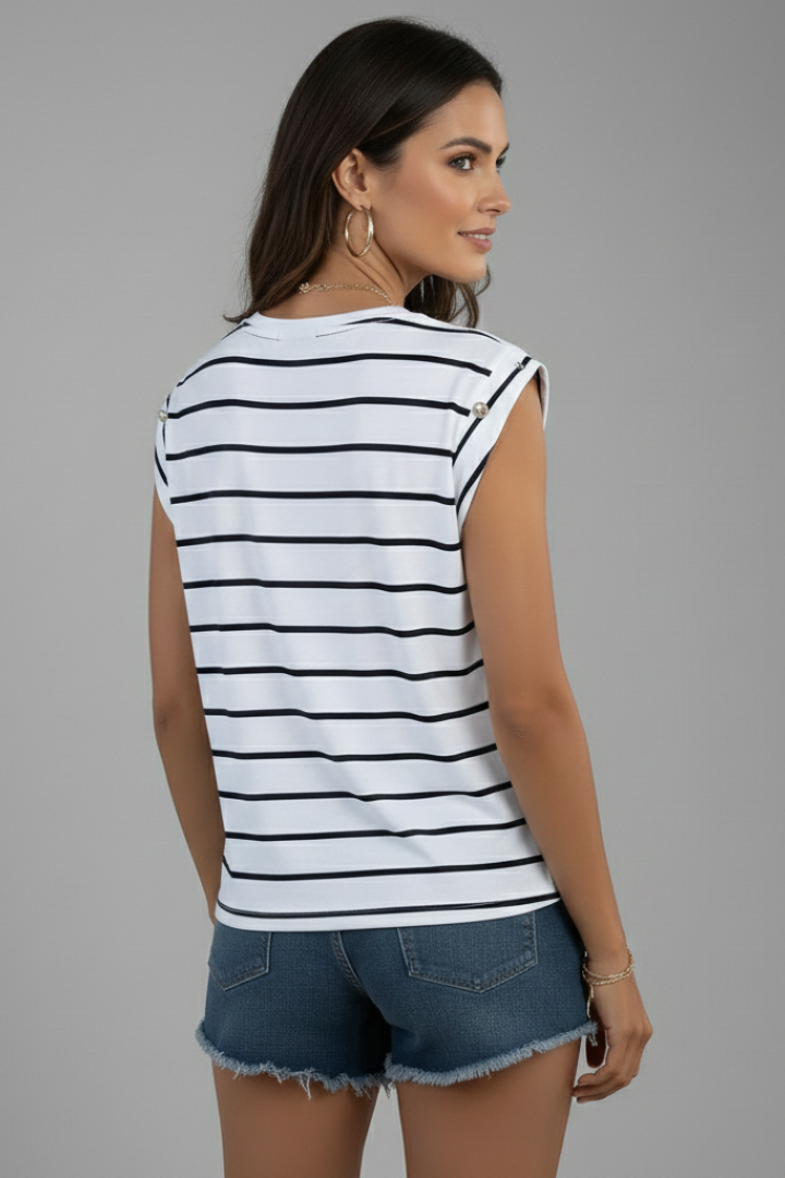 Ivory — Striped Sleeveless Tee