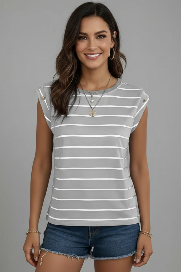 Ivory — Striped Sleeveless Tee