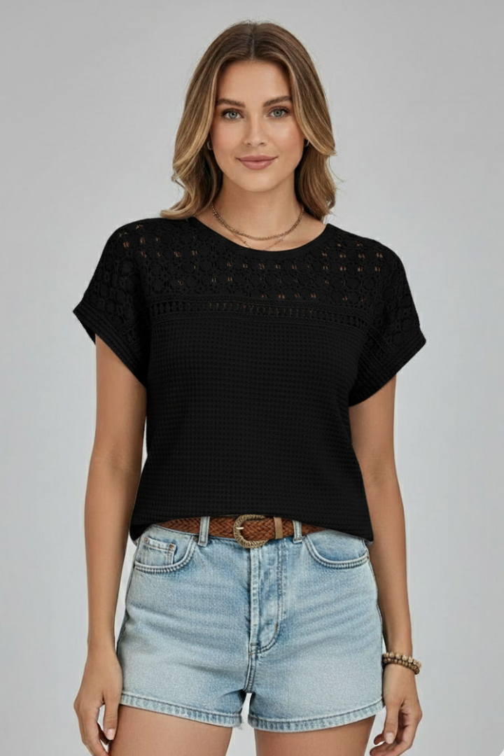 Annora — Openwork Round-Neck Tee
