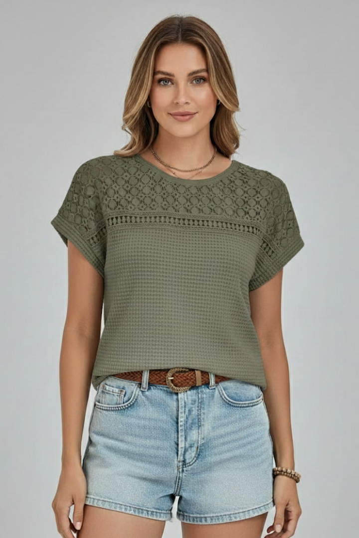 Annora — Openwork Round-Neck Tee