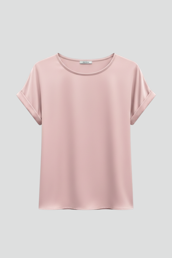 Lorna — Round-Neck Rolled-Sleeve Tee