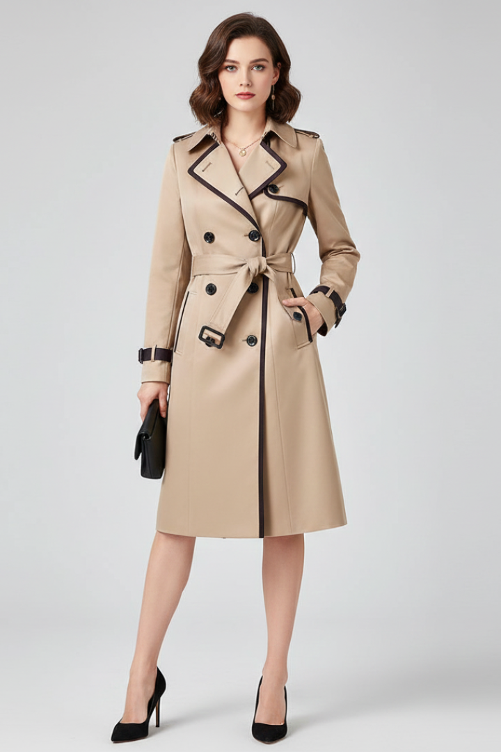 Delia Coat — Textured Belted Trench Coat