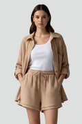 Brigitta — Button Shirt & Drawstring Shorts Set