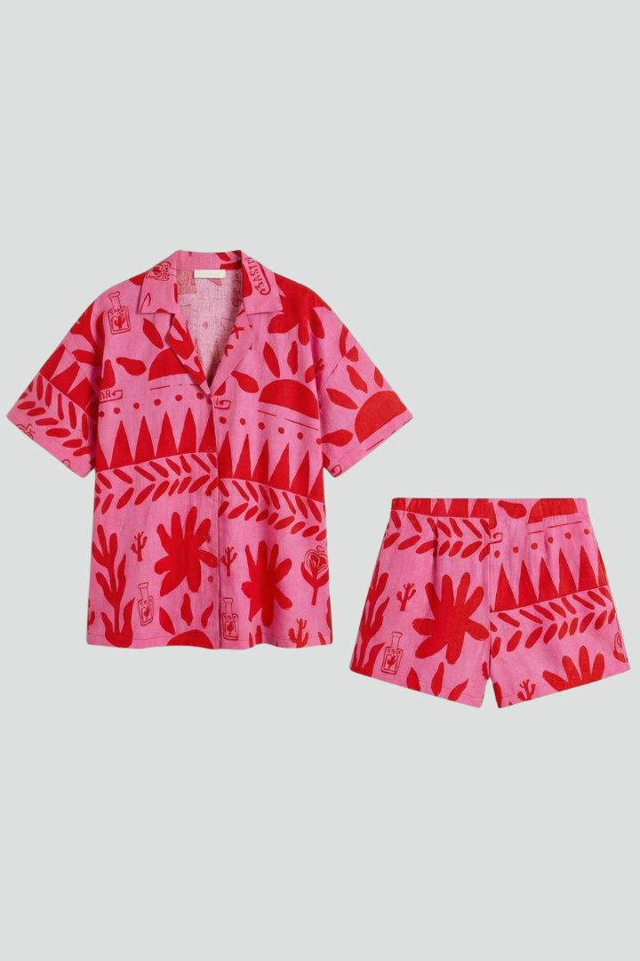 Ondine — Printed Shirt &amp; Matching Shorts Set