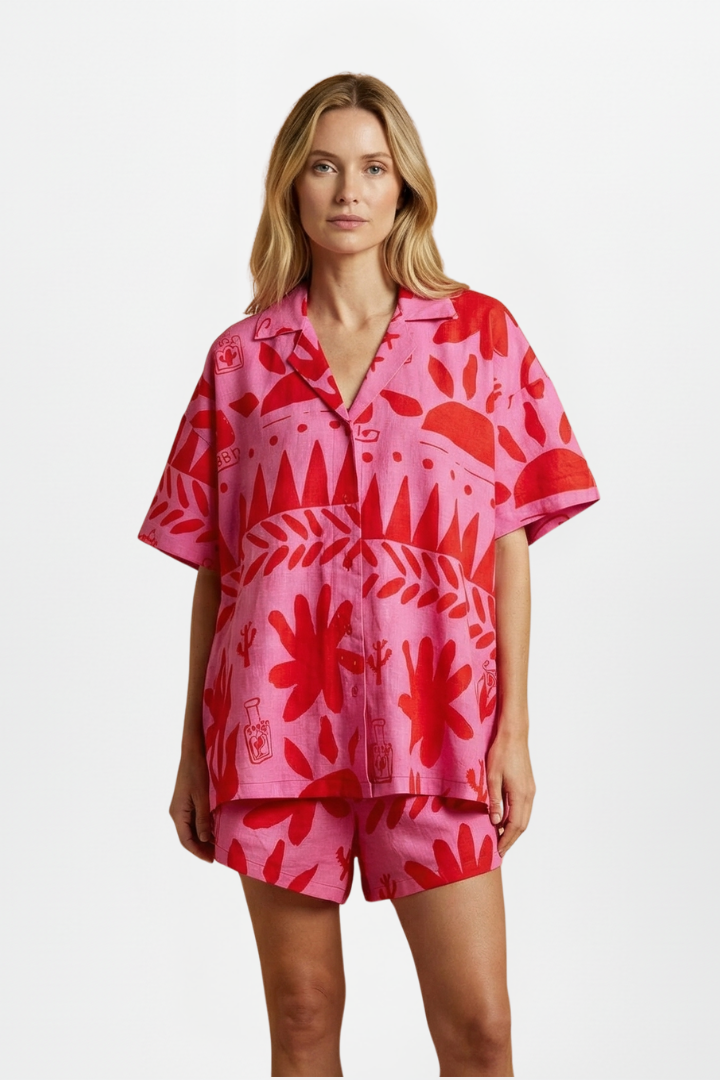 Ondine — Printed Shirt &amp; Matching Shorts Set