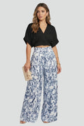 Zinnia — V-Neck Top & Patterned Wide-Leg Set