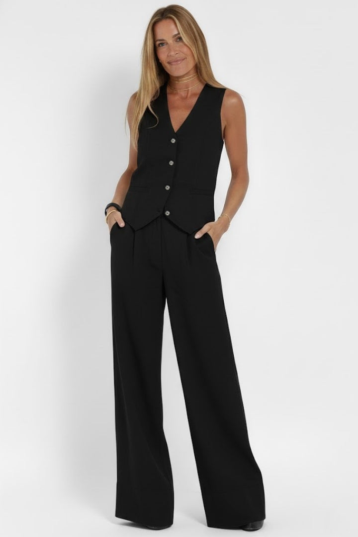 Lysandra — V-Neck Waistcoat &amp; Wide-Leg Set