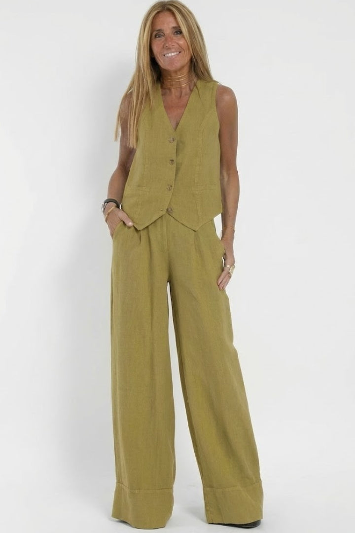 Lysandra — V-Neck Waistcoat &amp; Wide-Leg Set