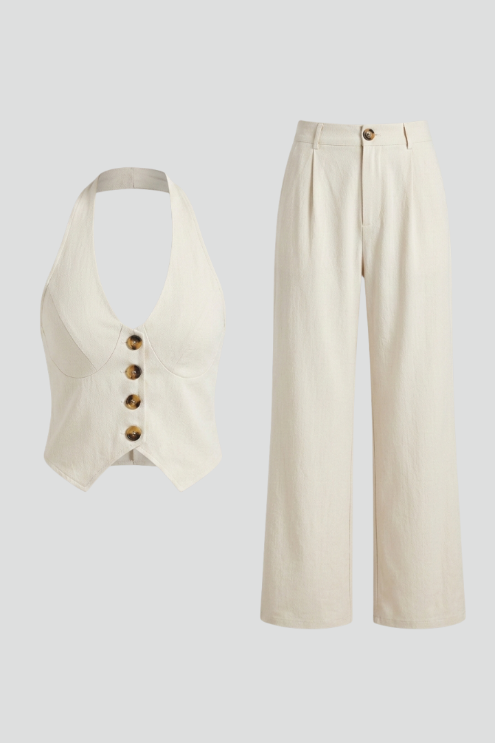 Linnea — Sleeveless Button Top &amp; Wide-Leg Set