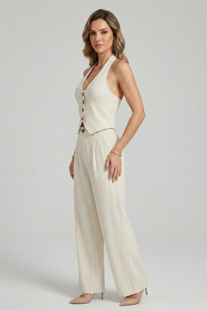 Linnea — Sleeveless Button Top &amp; Wide-Leg Set