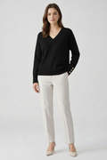 Araminta — Women's Buttoned-Cuff V-Neck Sweater