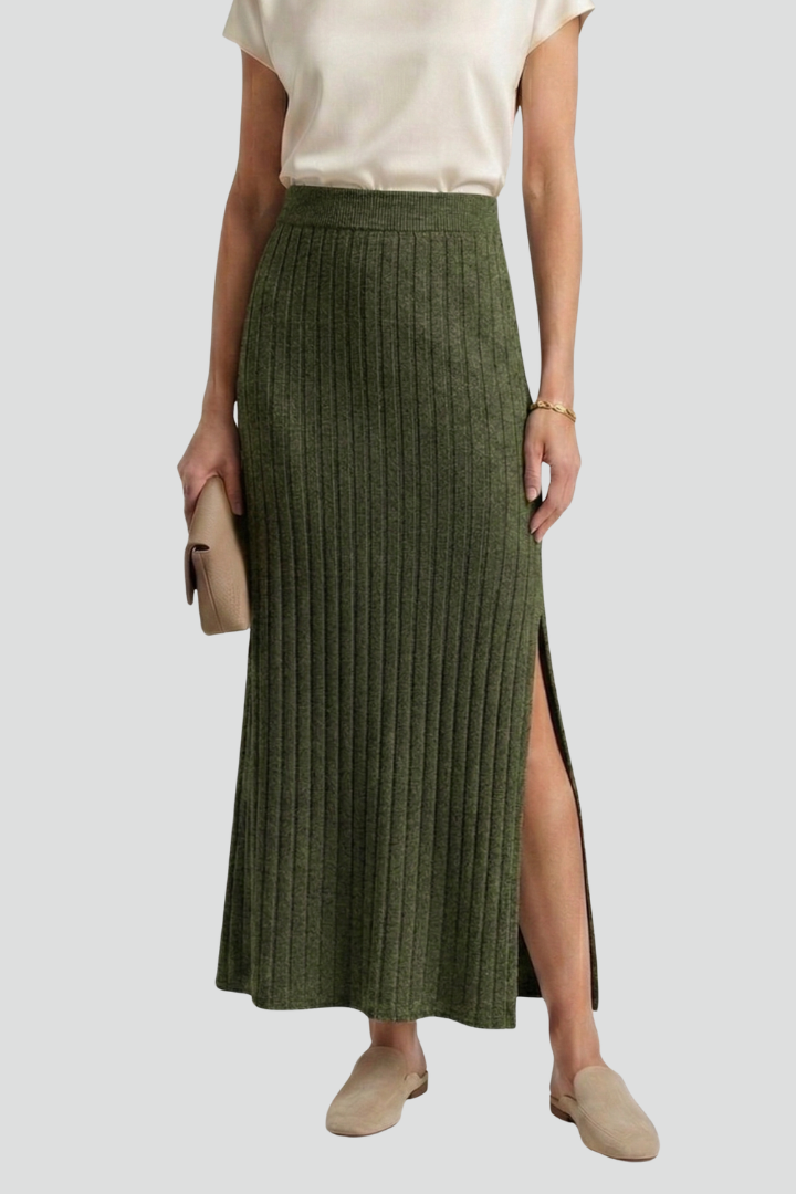 Romilly Skirt — Ribbed Maxi Skirt with Side Slit