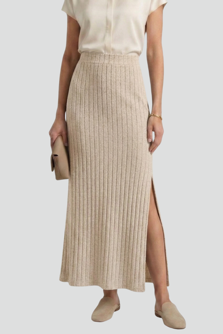 Romilly Skirt — Ribbed Maxi Skirt with Side Slit