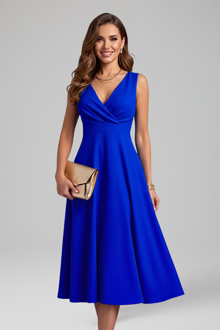 Fleurette — V-Neck Zip Midi Dress