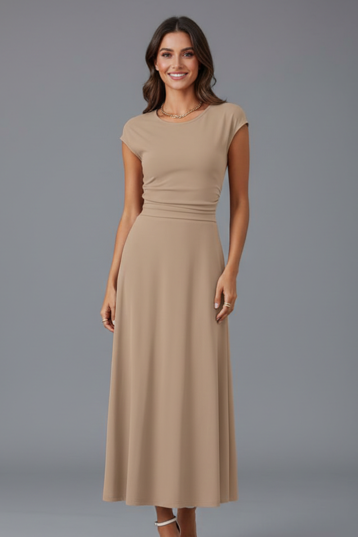 Amaryllis — High-Waist Cap-Sleeve Midi Dress
