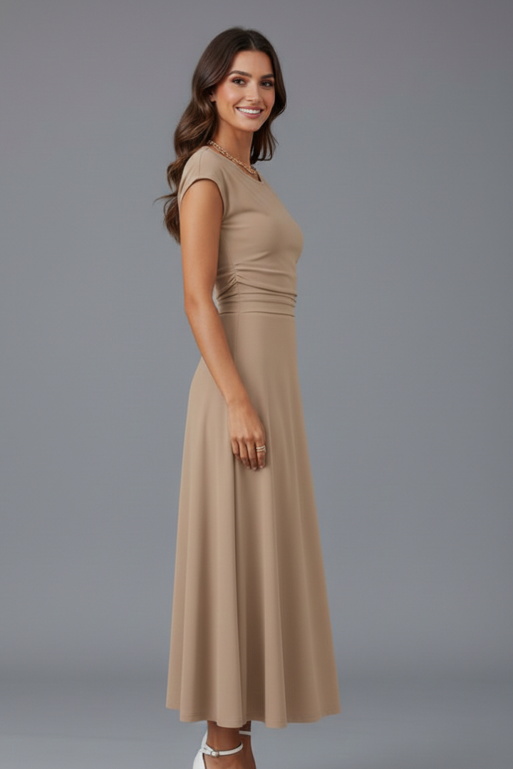 Amaryllis — High-Waist Cap-Sleeve Midi Dress