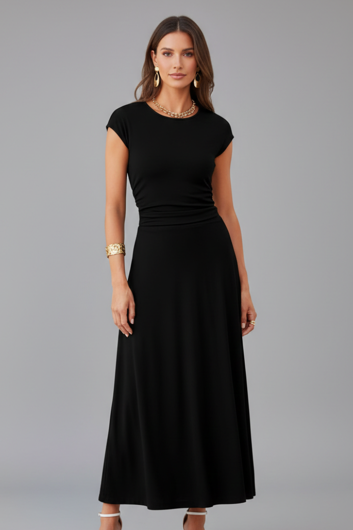 Amaryllis — High-Waist Cap-Sleeve Midi Dress