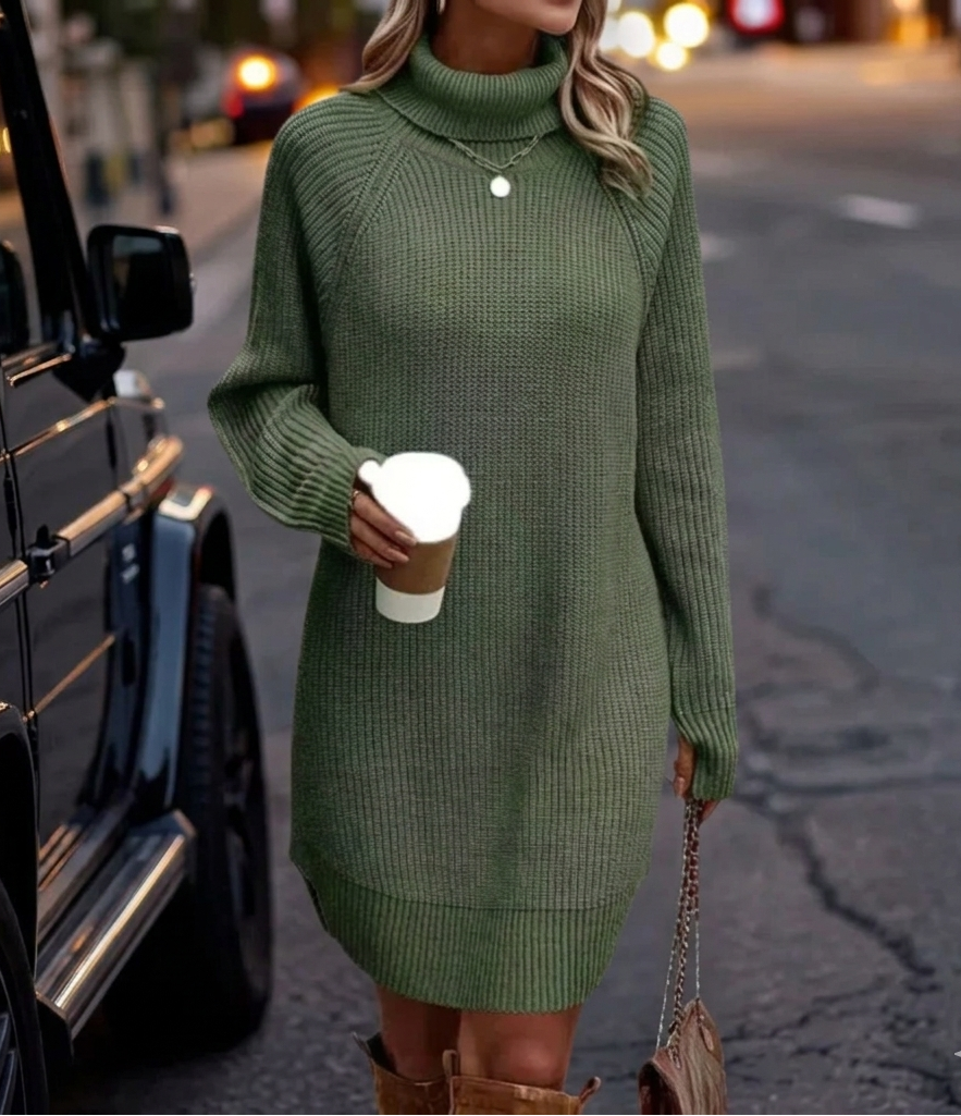 Alix — Women’s Ribbed Turtleneck Knit Mini Dress