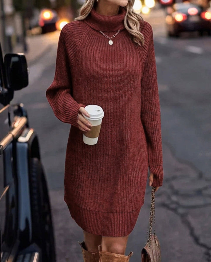 Alix — Women’s Ribbed Turtleneck Knit Mini Dress