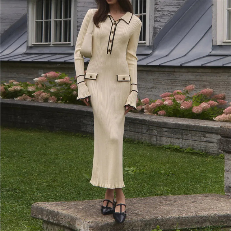 Tova — Women’s Polo-Collar Ribbed Knit Maxi Dress