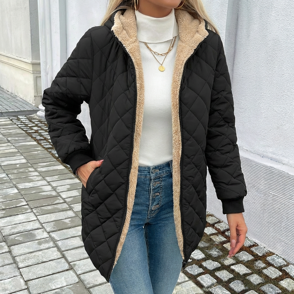 Jorunn — Women’s Hooded Quilted Longline Coat