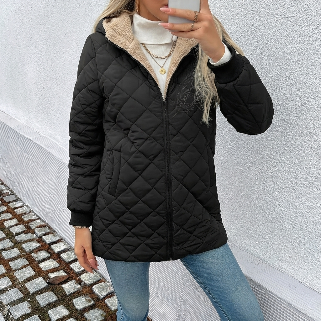 Jorunn — Women’s Hooded Quilted Longline Coat