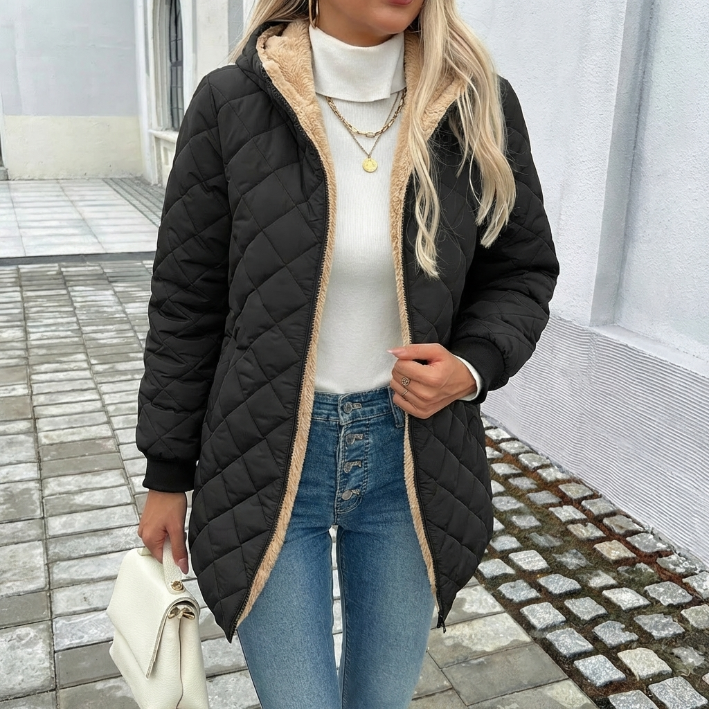 Jorunn — Women’s Hooded Quilted Longline Coat