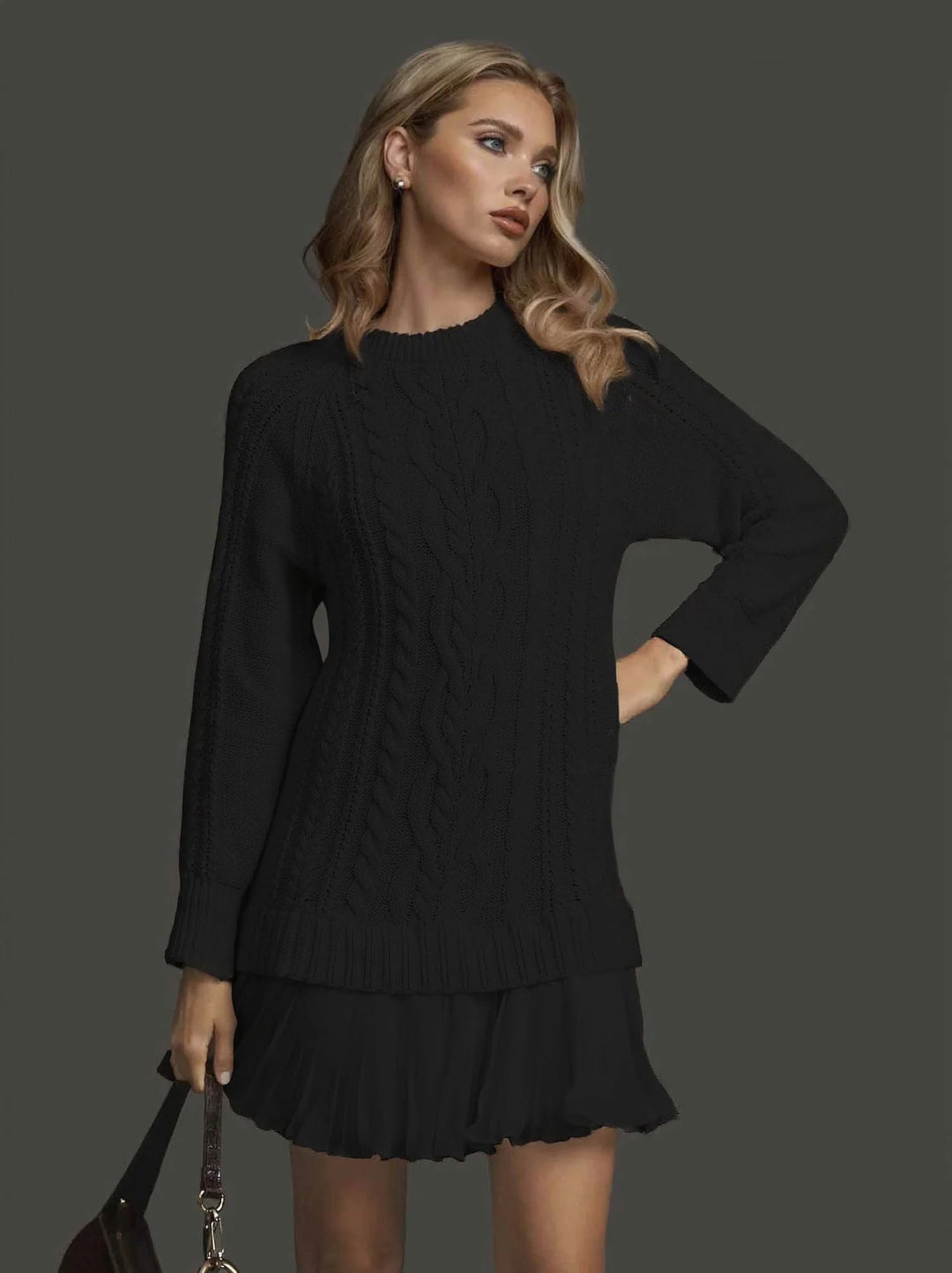 Wilda — Women’s Cable-Knit Pleated-Hem Dress