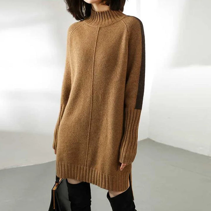 Thalia — Women’s Dropped-Shoulder Turtleneck Knit Dress