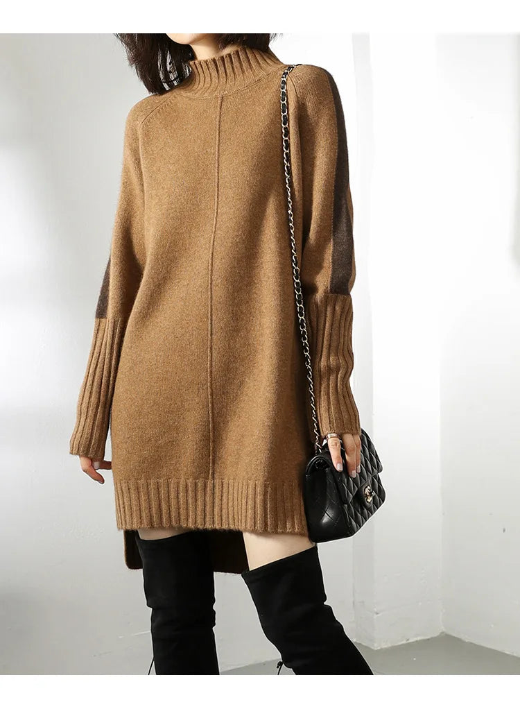 Thalia — Women’s Dropped-Shoulder Turtleneck Knit Dress