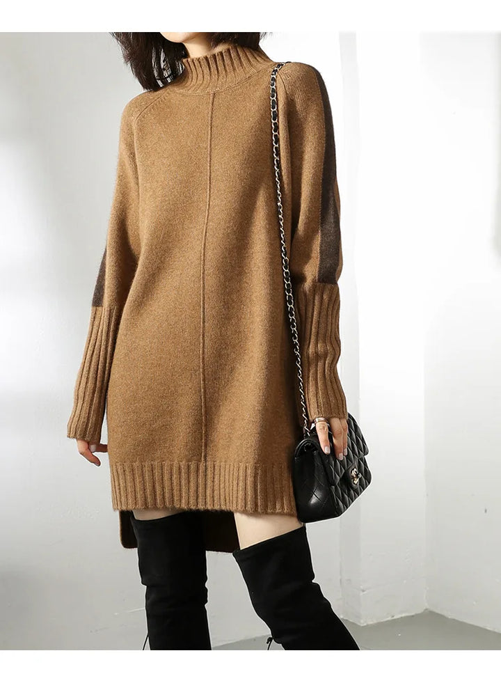 Thalia — Women’s Dropped-Shoulder Turtleneck Knit Dress