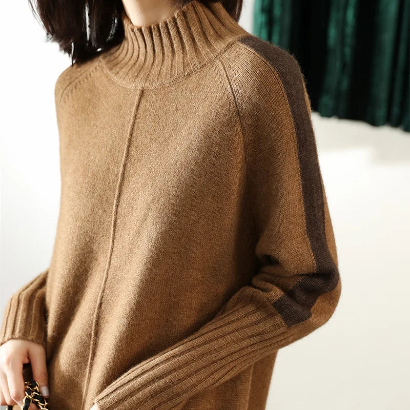 Thalia — Women’s Dropped-Shoulder Turtleneck Knit Dress