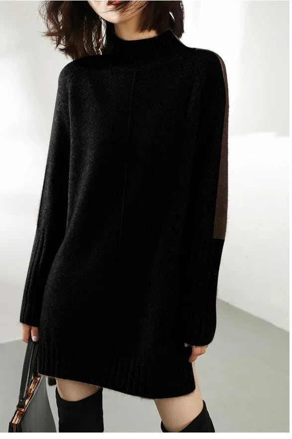 Thalia — Women’s Dropped-Shoulder Turtleneck Knit Dress