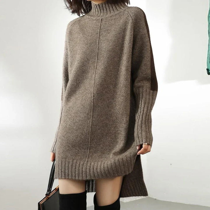 Thalia — Women’s Dropped-Shoulder Turtleneck Knit Dress