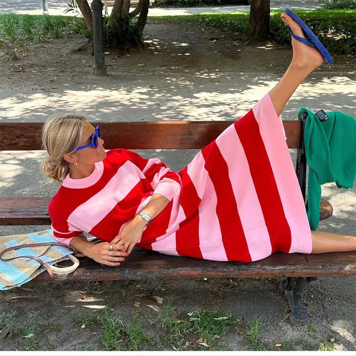 Karin — Contrast-Stripe Knit Dress