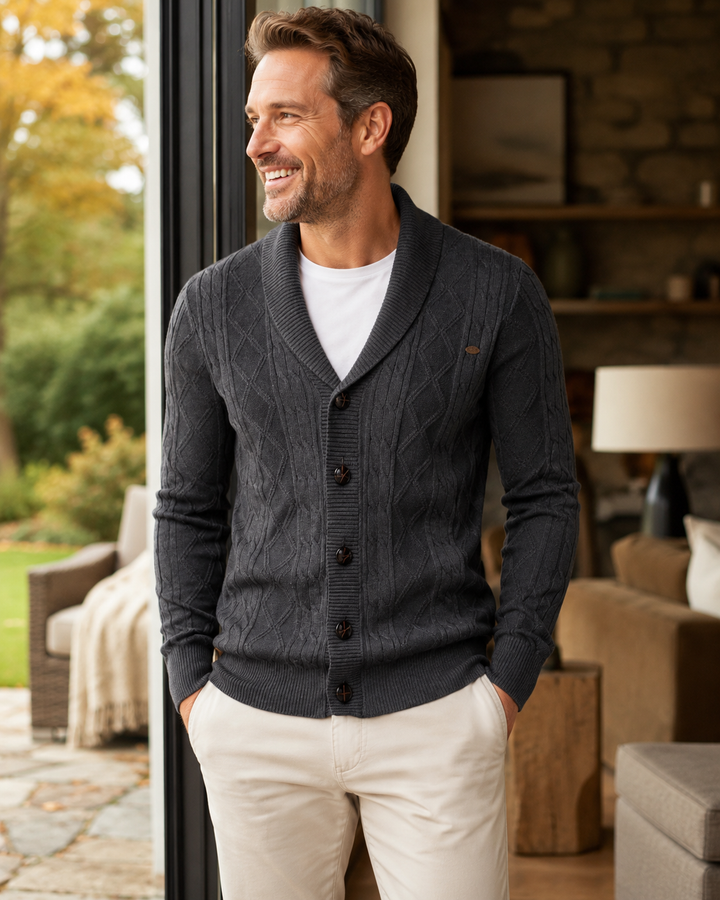 Everett — Shawl-Collar Cable Knit Cardigan